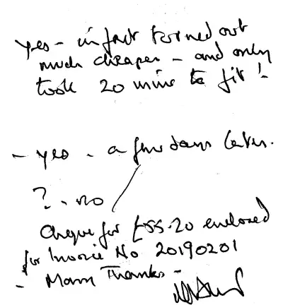 Handwritten customer review