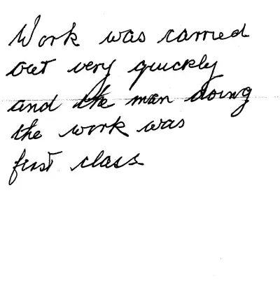 Handwritten customer review, 3 September 2018