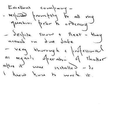 Handwritten customer review