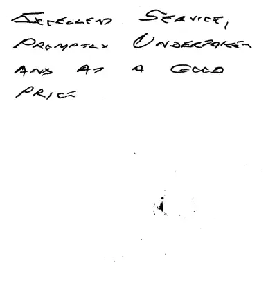 Handwritten customer review, 26 February 2019