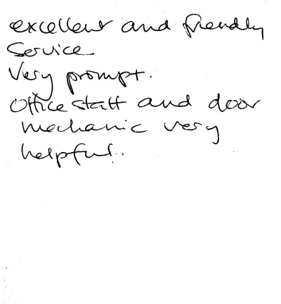 Handwritten customer review