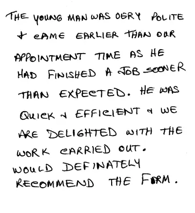 Handwritten customer review