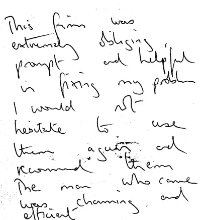 Handwritten customer review