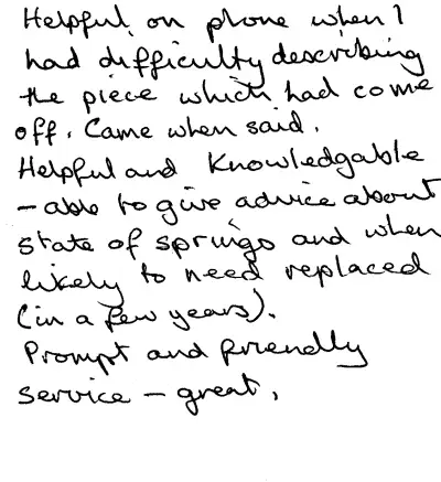 Handwritten customer review