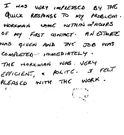 Handwritten customer review