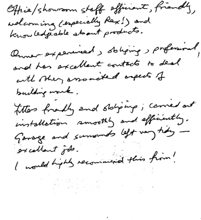 Handwritten customer review