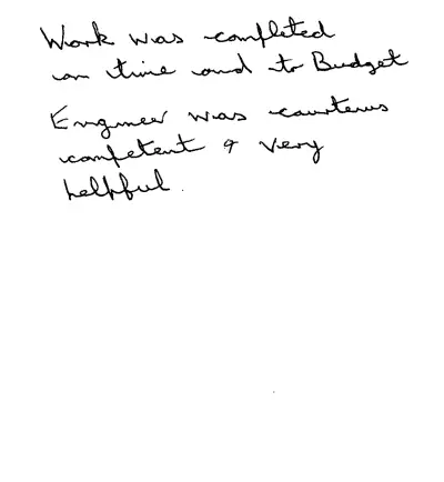 Handwritten customer review, 16 July 2018