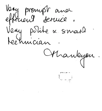 Handwritten customer review