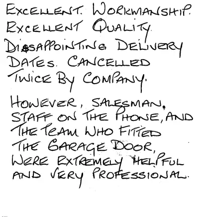 Handwritten customer review